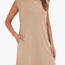 Wenrine Womens Summer Mini Dress Casual Loose Sleeveless Crewneck Slit Basic T Shirt Dresses with Pockets, Size -2XL