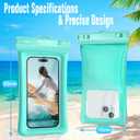 NEPHI IP68 Waterproof Phone Pouch 2 Pack-Up to 8.0"Adjustable Neck Lanyard Floating Waterproof Phone Case for iPhone,Phone Dry Bags for Vacation Beach Pool Travel Essentials (Aqua Green white 4 pack)