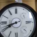 CLXEAST Illuminated Outdoor Indoor Metal Clocks Waterproof 24 inch, Oil Rubbed Bronze Black, Oversized Large Outdoor Roman Numeral Wall Clock with Thermometer & Hygrometer