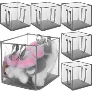 6 Pack Popup Laundry Hamper 13 Inch Small Foldable Mesh Laundry Baskets Mesh Foldable Laundry-Hampers Storage with Handle for Laundry-Storage, Kids Toy, College Dorm or Travel(Grey)
