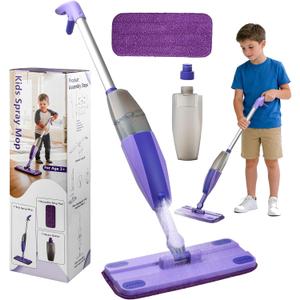 Kids Spray Mop - Mini Mop with Real Sprayer and Washable Microfiber Pad, Toddler Cleaning Set, Montessori Household Education Toys, Gift for Boys Girls Ages 3+, Compatible with Swiffer Wet Jet Pads (Purple)