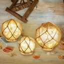 3 Pack Glass Fishing Float Nautical Lamp Coastal Beach Decor Nautical LED Light up Glass Buoy for Coastal Beach Decor (Classic Color)