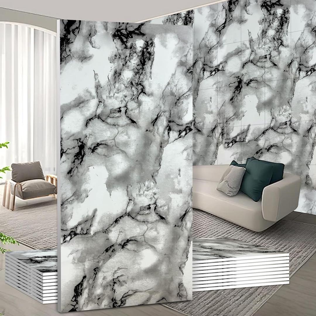 Wall Panels Peel and Stick PVC Imitation Artificial Marble Tiles Sticker 10 pcs 23.6" L x 11.8" W Heat-Resistant Backsplash Tile Ideal for Kitchen Bathrooms Living Rooms Bedrooms.