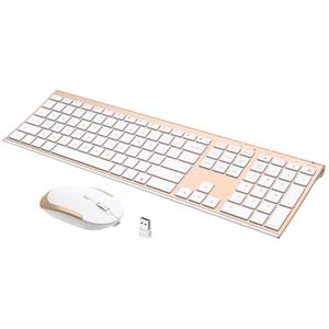 Wireless Keyboard and Mouse, Vssoplor Rechargeable Quiet Full-Size Keyboard and Mouse Combo Set Ultra Slim Design for Laptop, PC, Notebook, Desktop-White and Gold