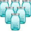 Tessco for you 6 Pcs 16 oz Mason Jars with Lids Regular Mouth Glass Canning Jar for DIY Crafts Flower Decor, Storage, Canning, Pickling, Preserving, Dishwasher Not Allowed(Peacock Green)