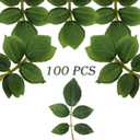 100 Pcs Artificial Flowers Green Leaf Bulk Faux Greenery Silk Fake Rose Leaves Bouquet Garland Wreath Floral Arrangement Supplie DIY Craft (1 Stem with 5 Medium-Leaf Green)