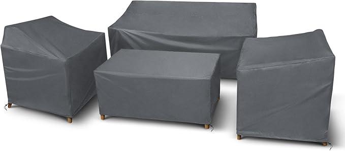 STARTWO Patio Furniture Covers, 4 Piece Heavy Duty Waterproof Outdoor Furniture Cover with Windproof Buckle Strap, for Lawn Rattan Wicker Couch Chair Set, Grey