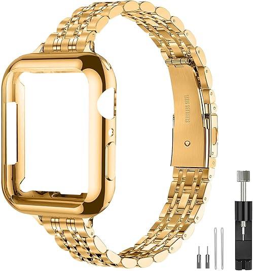 Slim Watch Band Compatible with Apple Watch 41mm 45mm 42mm 44mm 40mm 38mm Metal Stainless Steel Watchband Suitable for iWatch 10/9/8/7/6/5/4/3/2/1/SE Series Women Luxury Strap