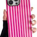 Longlayss Compatible with iPhone 16 Pro Max Case Cute Aesthetic Striped Phone Case for Women Girl Shockproof Slim TPU and Hard PC Protective Cover (Hot Pink)