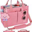BESBESME Canvas Tote Bag for Women with Zipper & Compartments Large Work & College Laptop Tote Crossbody Shoulder Bag (Medium, Pink)