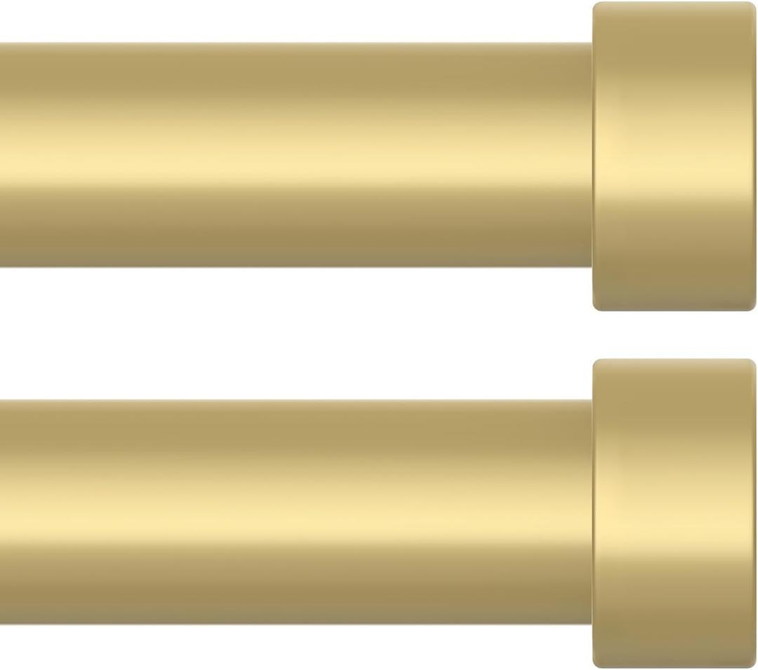 OLV 2 Pack Gold Curtain Rods for Windows, 1'' Modern Easy Install Adjustable Curtain Rod with End Cap Design, Heavy Duty Single Decorative Drapery Pole for Living Room, Bedroom, Kitchen, Size: 36''-88''| 2 Pack