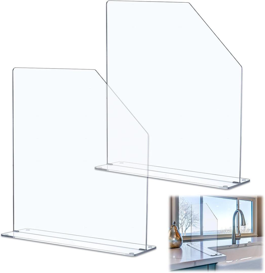Vesici 2 Pcs Clear Acrylic Sink Splash Guard Freestanding Panel Barrier with Easy Reach Cutaway Kitchen Guard Protective Splatter Barrier for Home Hospital(29.5" Length, 18" Height, 4.5" Base)