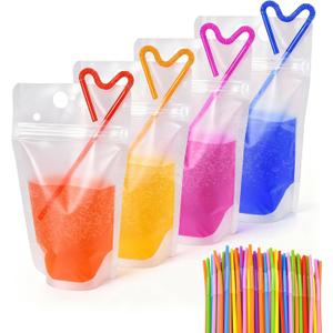 Pouches Compatible with Caprisun,Food Grade Seal-Tight and Reusable,Pouches Empty Compatible with Caprisun,Ideal for Sustainable Hydration,300ml(10oz),Straw included,100Packs