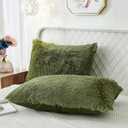 Uhamho Set of 2 Standard Pillowcases Faux Fur Throw Pillow Covers Queen Size Shams Soft Velvet Decorative Zipper Closure (Sage, 20"x26")