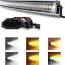 ASLONG 52 Inch 300W Curved LED Light Bar White/Amber Flasing Strobe with Six Modes Spot Flood Combo Offroad Driving Light, 1pcs Wiring Harness Switch for Pickup Offroad Truck 4WD SUV ATV UTV