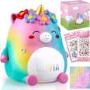 Unicorn Piggy Bank Girls  Cute Rainbow Kids Piggy Bank for Girls, Personalized Unbreakable Resin Coin Money Bank for Kids with Stickers for Toddlers