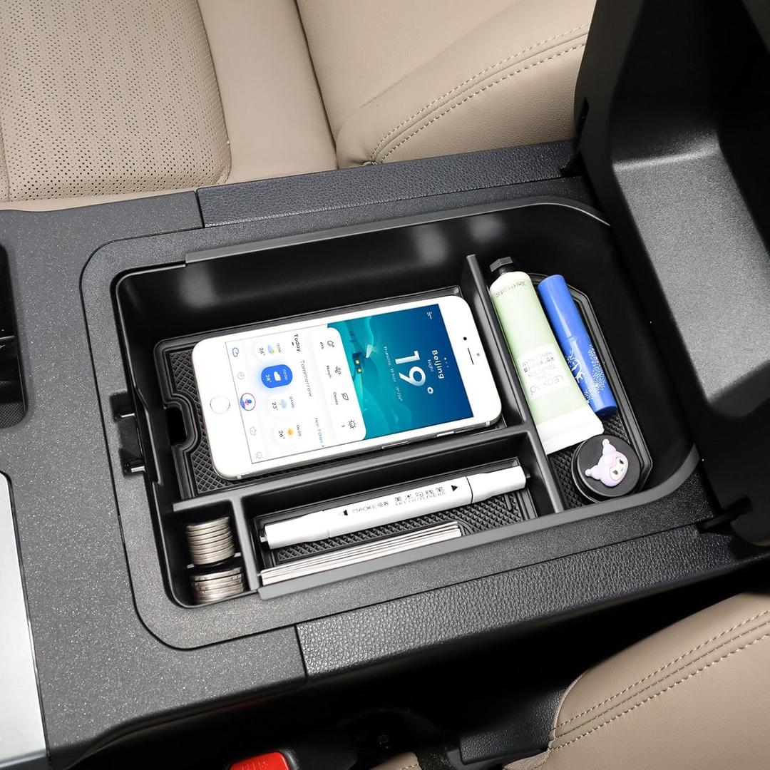 HGWEI Center Console Organizer Compatible with 2024-2026 Toyota Land Cruiser/Land Cruiser 1958 Interior Accessories, Middle Armrest Storage Box Insert Tray Coin Holder (Not Fit with Cool Box) Black