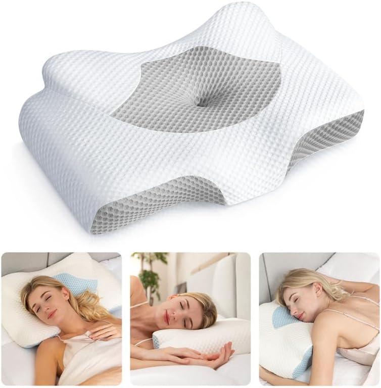 Osteo Cervical Pillow for Neck Pain Relief, Hollow Design Odorless Memory Foam Pillows with Cooling Case, Adjustable Orthopedic Bed Pillow for Sleeping, Support for Side Back Sleepers (Standard High(24.5*16.5*5.2/4.1 inches), Grey)