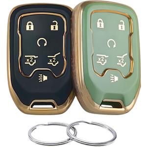 TPU Key Fob Cover Compatible with 2014-2021 Chevrolet Suburban Tahoe GMC Yukon Yukon XL HYQ1AA (Black/Green)