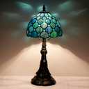 Small Tiffany Lamp Mini Stained Glass Desk Lamp Sea Blue Pearl Style Vintage Table Lamp Tiffany Style Night Light 8x17.5 Inch