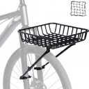 Front Bike Basket Rack, Aluminum Bicycle Front Rack with Adjustable Struts, Compatible with Suspension Fork & Ebike for 26-29" Bikes, Includes Cargo Net