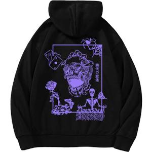 COZYEASE Men's Y2K Graphic Hoodie Drawstring Vintage Sweatshirt Long Sleeve Letter Streetwear with Pocket (4X-Large, Black)