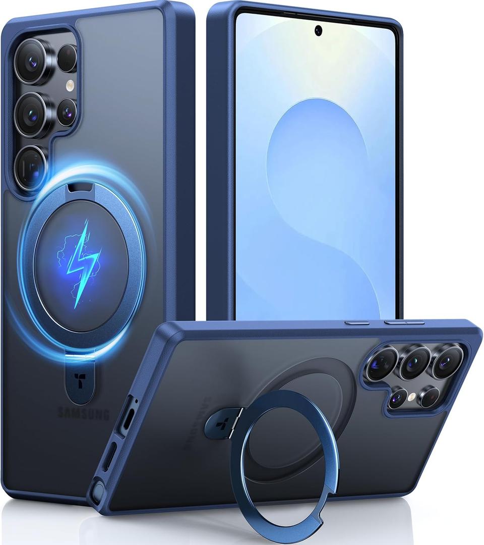 TORRAS Magnetic Stand for Samsung Galaxy S25 Ultra Case, [Fit for Magsafe] [Military Grade Drop Tested] Ring Shockproof Translucent Slim Protective Phone Case for Samsung S25 Ultra Case Ostand, Blue (S25 Ultra with S pen, Navy Blue)