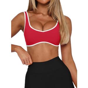 LASLULU Sexy Sports Bras for Women V Neck Sleeveless Padded Bra Workout Yoga Crop Top (Red, XL)
