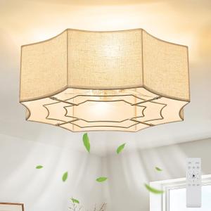 Epinl 20" Boho Ceiling Fan with Lights, Low Profile Flush Mount for Bedroom, Large