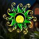Solar Garden Lights Outdoor, Green Metal Sun Stake with 30 LED Waterproof Vine String Crackle Glass Spring Decor for Patio,Yardr,Lawn Gardening Birthday Gifts