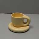 Koythin Ceramic Coffee Chubby Mug Saucer Set, Creative Cute Fat Handle Cup with Saucer for Office and Home, Dishwasher and Microwave Safe, 10 oz for Latte Tea Milk (Light Yellow)
