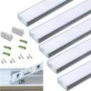 5-Pack Pre-Drilled Countersunk Hole 3.3FT/100CM LED Strip U Channel Diffuser, Hacksaw Easy Cut Flush Mounted Under Cabinet Tape Light Aluminum Track Low Profile with Mounting Spares
