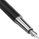 Refillable Fountain Pen with Smooth Writing, Medium Point, Black Metal Barrel, Black Ink, 2 Replacement Cartridges