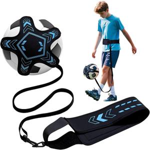 Soccer Training Equipment Football Kick Solo Trainer Adjustable Waist Belt Elastic Rope, Aids Hands Free Throw Sole Practice Fits Ball 3, 4, 5 and Volleyball Rugby (Blue)