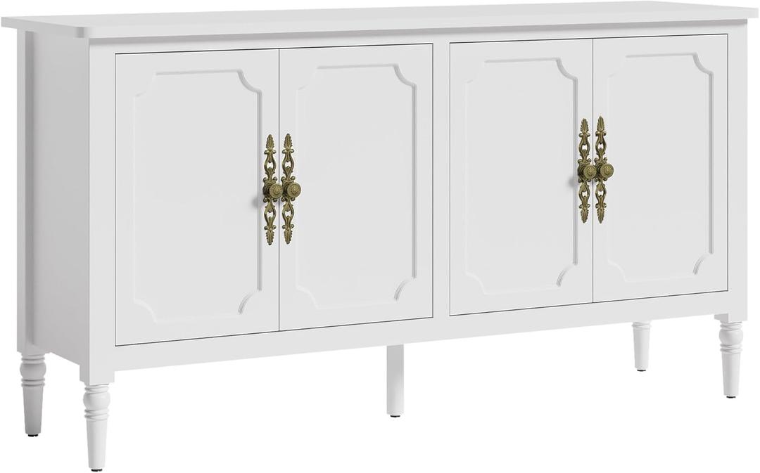 Sideboard with 4 Doors, Mid-Century Console Table with Adjustable Shelves, Accent Cabinet for Entryway, Living Room, Dining Room, Classic White-1
