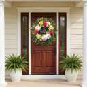 24" Spring Summer Wreaths for Front Door with Hello Sign,Hydrangea Wreath with Dasiy Peonies Berries Eucalyptus.Greenery Wreath for Front Door,Porch,Farmhouse,Wall,Window Indoor Outdoor Decor