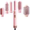 6 in 1 Blow Dryer Brush Set, Hot Air Brush & Air Styler, Auto Curling Wrap Hair Styler for Curling, Volumizing, Straightening and Styling (Pink)