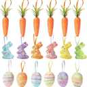 2 x 18PCS Easter Hanging Ornaments Set Colorful Foam Eggs Rabbits Glitter Carrots Decor for Easter Tree Home Party DIY Crafts