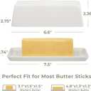 Ceramic Butter Dish with Lid, Farmhouse Butter Keeper Tray with Embossed Lettering for Countertop or Refrigerator, Microwave & Dishwasher Safe, White, 7.5x3.7x2.7 Inches