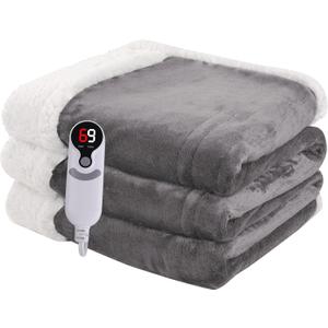 Heated Blanket Electric Blanket Full Size 72''x84'' with 9 Heating Levels, 1-10 Hour Auto Shut Off, Machine Washable, Flannel & Sherpa Soft Warming Blanket for Couch, Bed, Office - Light Grey