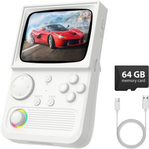 R36T Retro Gaming Console, 3.5'' IPS Screen CRT-Inspired, Handheld Game Console with 18000+ Classic Games Supports WiFi Networked Fighting and OTG, 3500mAh Battery, with Portable Case(White 64GB)