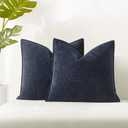 JUSPURBET 24x24 Throw Pillow Covers Set of 2 Decorative Pillow Covers for Couch Sofa Bed Cozy Chenille Cushion Covers Cases with Invisible Zipper for Living Room Home Decor,Navy Blue