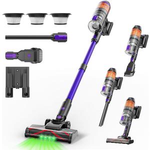 Cordless Vacuum Cleaner,500W 40KPa 60Mins Vacuum Cleaners for Home,Powerful Stick Vacuum With Green Light,Anti-tangle Wireless Vacumm, Rechargeable Vacuum for Pet Hair/Carpet/Hardwood Floor,Purple