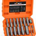 16PCS 3/8" Drive Deep Bolt Extractor Set, Impact Bolt Nut Remover Set, Stripped Lug Nut Extraction Socket Set For Narrow Space Removing Broken, Damaged, Frozen, Rusted, Rounded-Off Bolts, Nuts, Stud