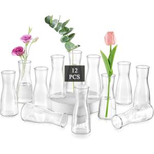Glasseam Glass Bud Vases for Centerpieces: Clear Bulk Small Flowers Vases Set of 12, Modern Minimalist Cute Decorative Table Centerpieces for Decor Wedding Birthday Party Home Living Room Glasseam Glass Bud Vases for Centerpieces: Clear Bulk Small Flowers Vases Set of 12, Modern Minimalist Cute Decorative Table Centerpieces for Decor Wedding Birthday Party Home Living Room
