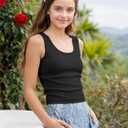 Girls Tank Tops Kids Athletic Ribbed Summer Sleeveless Crop Tops School Workout Running Sports Outfits Basic Camisole (Black)