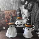 3 Pack Light Up Ghost Pumpkin Figurine Halloween Decorations, Spooky LED Lighted Ghost Statue with Witch Hats for Home Mantel Tabletop Party Holiday Decor