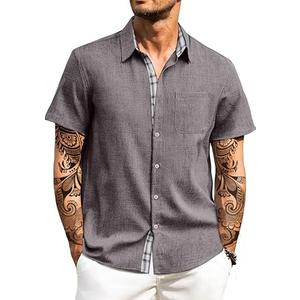 HUNGSON Men's Button Down Shirts Short Sleeve Casual Shirts Summer Beach with Pocket, XXL, Grey
