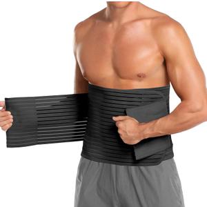 Abdominal Binder for Men & Women  Post Surgery Belly Band Adjustable Compression Wrap Belly Binder Abdomen Hernia Support Belt (M) (Black)