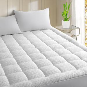 EASELAND Mattress Pad California King Size Viscose Made from Bamboo Pillow Top Mattress Cover Quilted Fitted Mattress Topper Padded Mattress Protector 8-21" Deep Pocket (California King, White)